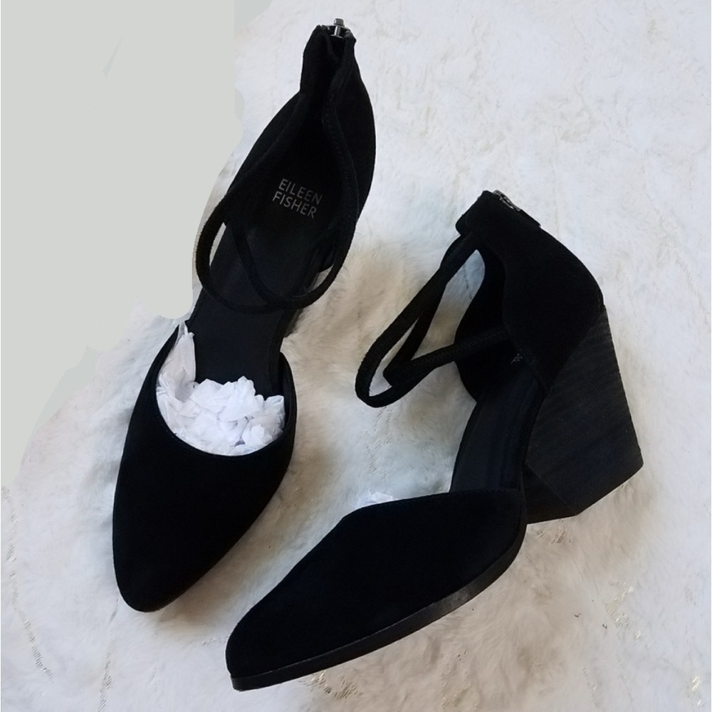 EILEEN FISHER Tilda Stacked Heel Pumps in Black - Picture 1 of 5